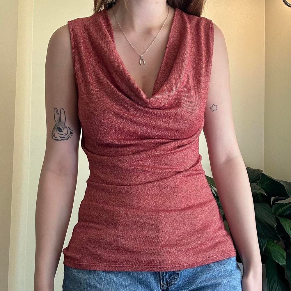 Y2k Michael Stars red and gold stretchy cowl neck sleeveless top size small